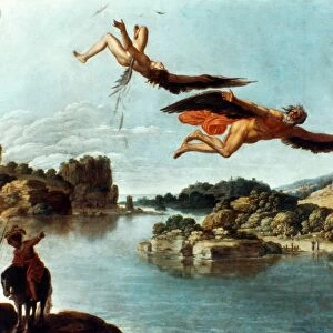 CARLO SARACENI: ICARUS. The Fall of Icarus. Oil on copper by Carlo Saraceni (c1580-1620)