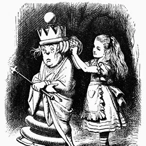 CARROLL: LOOKING GLASS. Alice adjusting the White Queens hair and robe. Wood engraving after Sir John Tenniel for the first edition of Lewis Carrolls Through the Looking Glass, 1872