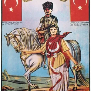 Print of a woman leading a horse, symbolizing the Republic of Turkey Print of a woman leading a horse, symbolizing the Republic of Turkey