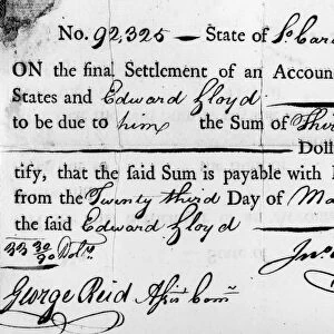 Certificate signed by the paymaster, March 1785, for back pay and interest, since 23 March 1783, owed a soldier in the Continental Army