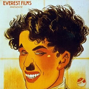 CHARLIE CHAPLIN POSTER. Chaplin on a French motion picture poster, c1916