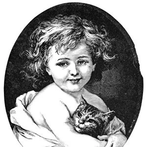 CHILD & PET, 19th CENTURY. Wood engraving, American, 19th century