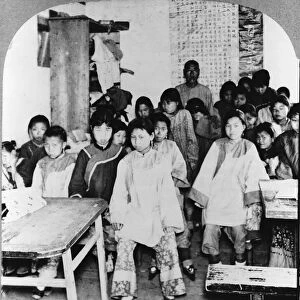CHINA: CLASSROOM, c1905. A Chinese school for girls, Che-foo, China. Stereograph