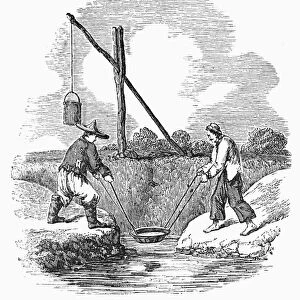 CHINA: SHADOOF IRRIGATION. Chinese workers using a shadoof for irrigation. Line engraving, English, 19th century