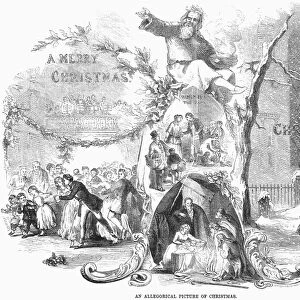CHRISTMAS ALLEGORY, 1852. An allegorical picture of Christmas. Wood engraving, American, 1852