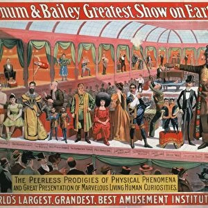 CIRCUS POSTER. Side show on a Barnum & Bailey circus poster, c. 1898