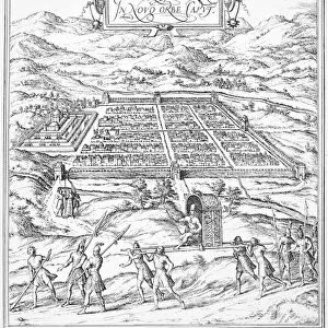 The city of Cuzco, Peru. German engraving, 1572
