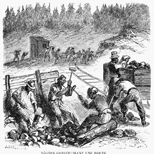 CIVIL WAR: BLACK TROOPS. Black troops in the Union Army building a road. Wood engraving, French, 1864