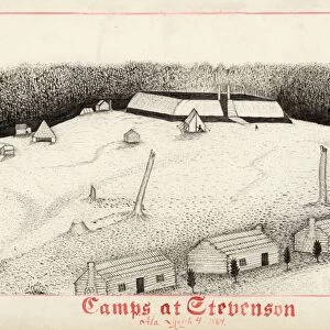 CIVIL WAR: CAMP, 1864. A Confederate camp at Stevenson, Alabama. Ink drawing by G