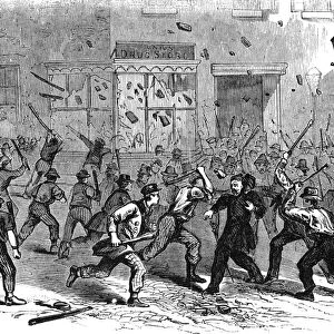 CIVIL WAR: DRAFT RIOTS. An unruly mob during the New York City Draft Riots of July 13-16, 1863: wood engraving from a contemporary German-language American newspaper