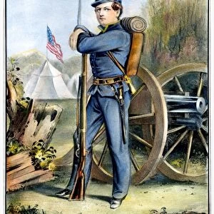 CIVIL WAR SOLDIER / UNION. Union soldier boy: lithograph, 1864, by Currier & Ives