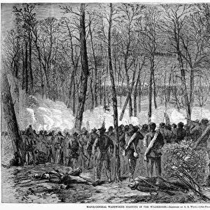 CIVIL WAR: WILDERNESS. Major-General James Samuel Wadsworth and his troops fighting at the Battle of the Wilderness, 6 May 1864. Contemporary wood engraving after a sketch by Alfred R. Waud