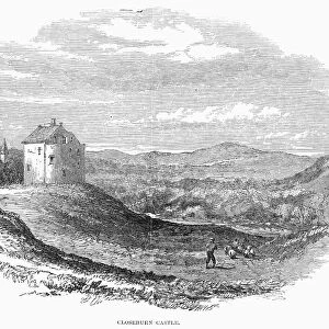 CLOSEBURN CASTLE. View of Closeburn Castle and the surrounding area in the south of Scotland. Wood engraving, English, 1853