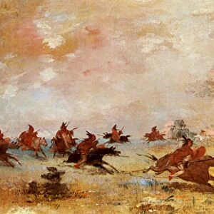 COMANCHE WAR PARTY, 1837. George Catlin: Comanche Mounted War Party, oil on canvas