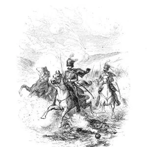 CRIMEAN WAR: LIGHT BRIGADE. The Charge of the Light Brigade at Balaklava, 25 October 1854. Wood engraving from a 19th century edition of Lord Alfred Tennysons poem, Charge of the Light Brigade