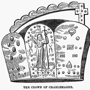 CROWN OF CHARLEMAGNE. Crown of Charlemagne (742-814). English wood engraving, 19th century
