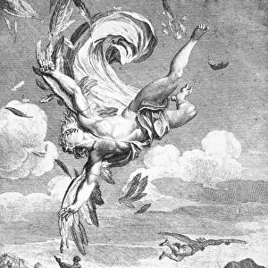 DAEDALUS AND ICARUS. The Fall of Icarus. Copper engraving, 1731, by Bernard Picart
