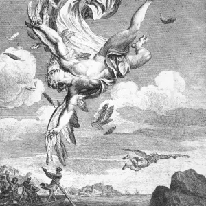 DAEDALUS AND ICARUS Copper engraving print, 1731 DAEDALUS AND ICARUS Copper engraving print, 1731