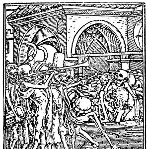 DANCE OF DEATH, 1538. Death Goes Forth. Woodcut from Hans Holbein the Youngers Dance of Death