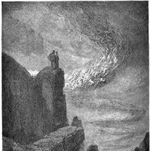 DANTE: INFERNO. The stormy blast of hell; With restless fury drives the spirits on. Wood engraving, 1861, after Gustave Dore