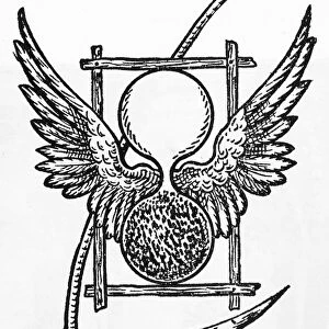 DEATH, 17th CENTURY. The winged hourglass and scythe which symbolize the flight of time