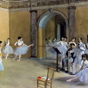 DEGAS: OPERA FOYER, 1872. Edgar Degas: Le foyer de la Danse a l Opera de la Rue le Peletier. Oil on canvas, 1872