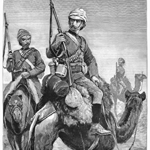 EGYPT: BRITISH ARMY, 1884. Soldiers of the Camel Corps for the Nile Expedition to bring relief to General Gordon and the British troops in Khartoum, Sudan. Line engraving from an English newspaper of October 1884
