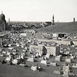 EGYPT: CEMETERY. A cemetery in the vicinity of Cairo with a tomb and minarets in background