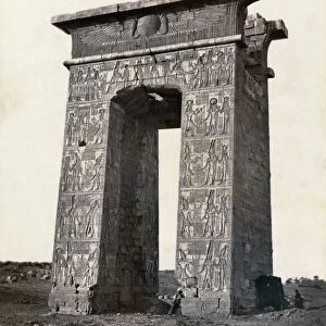 EGYPT: THEBES PYLON. North side of a pylon adorned with bas-reliefs at Thebes, Egypt