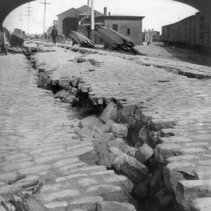 SAN FRANCISCO EARTHQUAKE Print: Cracked Cobblestone Street by Waterfront SAN FRANCISCO EARTHQUAKE Print: Cracked Cobblestone Street by Waterfront