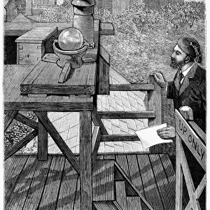 ENGLAND: OBSERVATORY, 1880. A scientist measures sunlight at the Greenwich Observatory, England. Line engraving, 1880