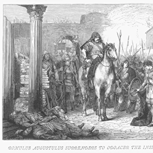 FALL OF ROME, 476. (b. 461?). Last Roman emperor of the West, 475-476. Romulus Augustulus deposed by Odoacer in 476. Wood engraving, 19th century
