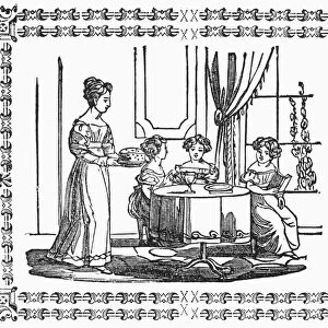 FAMILY DINNER. 19th century engraving