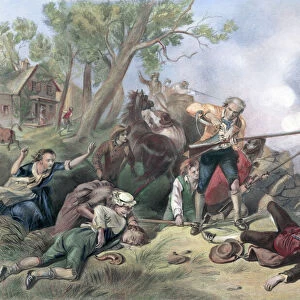 First Blow for Liberty (Lexington / Concord). Colored engraving by A. H. Ritchie, 19th century