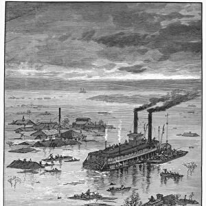 FLOODS: OHIO RIVER, 1883. The Great Floods on the Ohio River, below Cincinnati, during February 1883. Wood engraving from a contemporary American newspaper