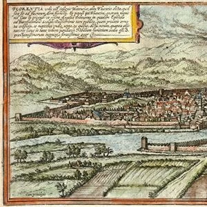 FLORENCE, 16TH CENTURY. View of Florence, Italy, from Civitas Orbis Terrarum, by Georg Braun