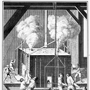 FOUNDRY, 18th CENTURY. Casting a bronze statue in an 18th century French foundry. Copper engraving from Denis Diderots L Encyclopedie