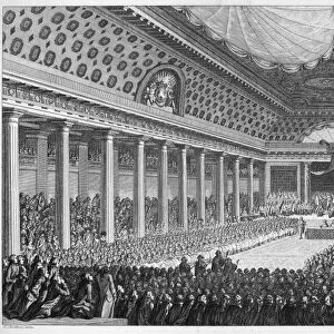 FRENCH REVOLUTION, 1789. King Louis XVI presiding at the opening of the Estates-General in Versailles on 5 May 1789. Contemporary Dutch engraving