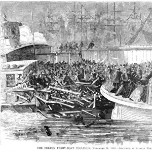 FULTON FERRY BOAT, 1868. The Fulton Ferry boat collision in New York City on 14 Novermber 1868. Wood engraving from a contemporary American newspaper