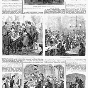 GAMBLERs PROGRESS, 1867. The progressive steps in a gamblers career. Wood engravings from an American newpaper of 1867