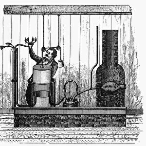 GAS GENERATOR, 1805. An early type of coal gas generator of 1805. Wood engraving, American, 19th century