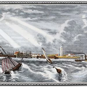 GERMANY: PORT OF CUXHAVEN. Color engraving, mid-19th century
