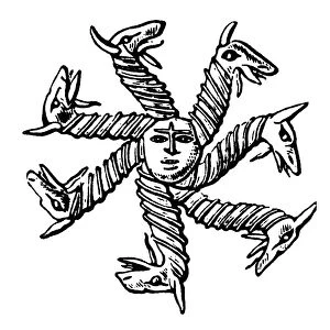 GNOSTIC SYMBOL. The seven-headed serpent, symbol of Fate