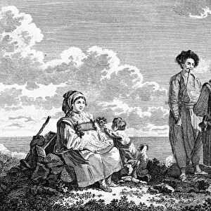 GREECE: NAXOS, c1790. Inhabitants of the Greek island of Naxos, one of the Cyclades in the Aegean Sea. Copper engraving, English, c1790