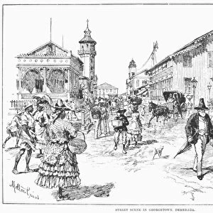 GUYANA: GEORGETOWN, 1888. Streetscene in Georgetown, Demerara (later British Guyana, present day Guyana). Wood engraving, English, 1888