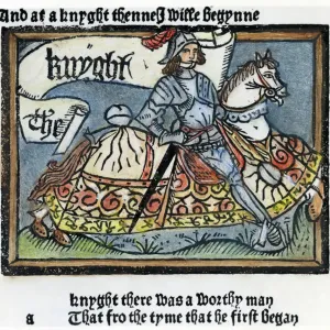 A woodcut print of the Knight from a 1490 Canterbury Tales edition A woodcut print of the Knight from a 1490 Canterbury Tales edition