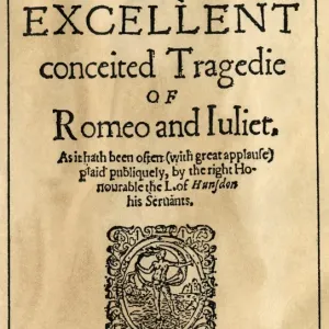 Handcolored Woodcut Print of 1597 Romeo and Juliet Title Page Handcolored Woodcut Print of 1597 Romeo and Juliet Title Page