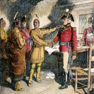 Handcolored line drawing print of General Isaac Brock and Tecumseh Handcolored line drawing print of General Isaac Brock and Tecumseh
