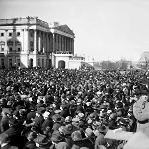 HARDING INAUGURATION, 1921. Crowds outside the Capitol in Washington, D. C. attending the inauguration of Warren G. Harding as 29th President of the United States, 4 March 1921