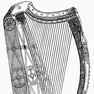 HARP OF QUEEN MARY STUART. The Harp of Mary, Queen of Scots. Wood engraving, English, 1850
